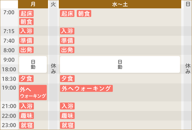 ある1週間のスケジュール