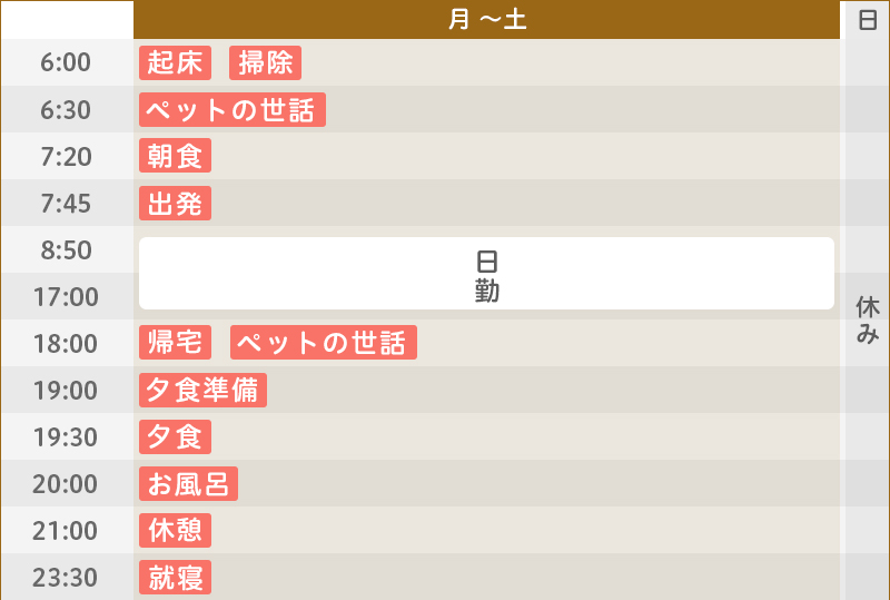 ある1週間のスケジュール