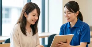 実務者研修の費用について説明するスクールスタッフ